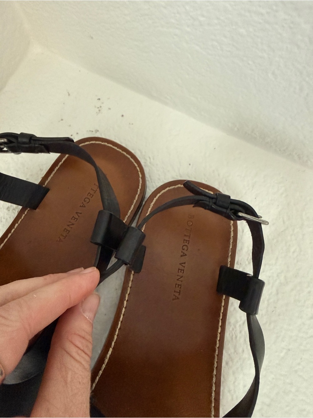 Bottega Veneta Black Leather Gladiator Sandals
